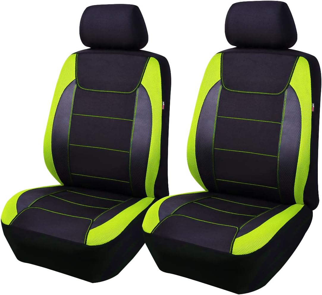 Flying Banner car seat Covers Quality Carbon Fiber Air Mesh Fabric Sport Low High Back Bucket Back Pocket Arm Rest (2 Fronts - High Bucket, Blue)