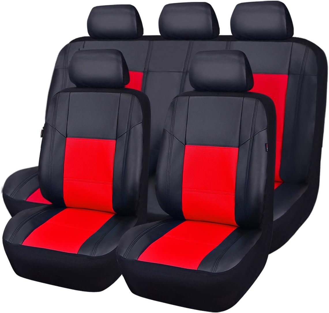 CAR PASS Luxurious PU Leather Automotive Universal Seat Covers Full Set for Vehicles,Cars,SUV,with Super 5mm Composite Sponge Inside,Airbag Compatible (Black and Black)