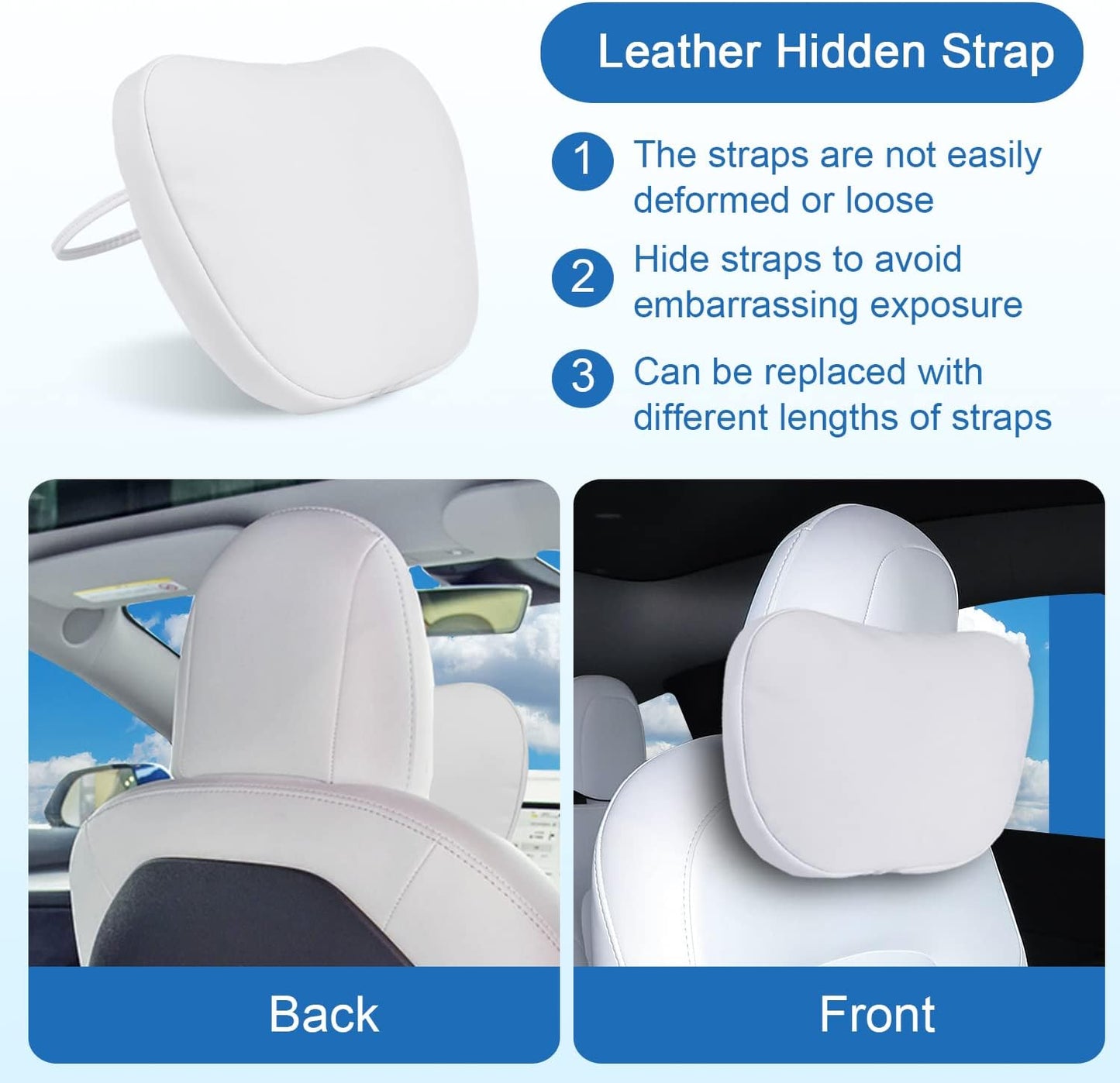 Erivis Car Neck Pillow Suitable for Tesla Model 3 Model Y Model X Car Headrest Pillow for Tesla Model 3 Accessories (Hidden Trap) Soft & Neck Support,White-Pack of 1
