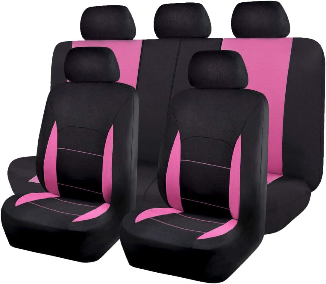 Flying Banner Car Seat Covers Front Seats Rear Bench Polyester Car Seat Protectors Easy Installation Split Rear Bench Classic Man Lady Truck (Comp Set, Pink Black and Light Pink.