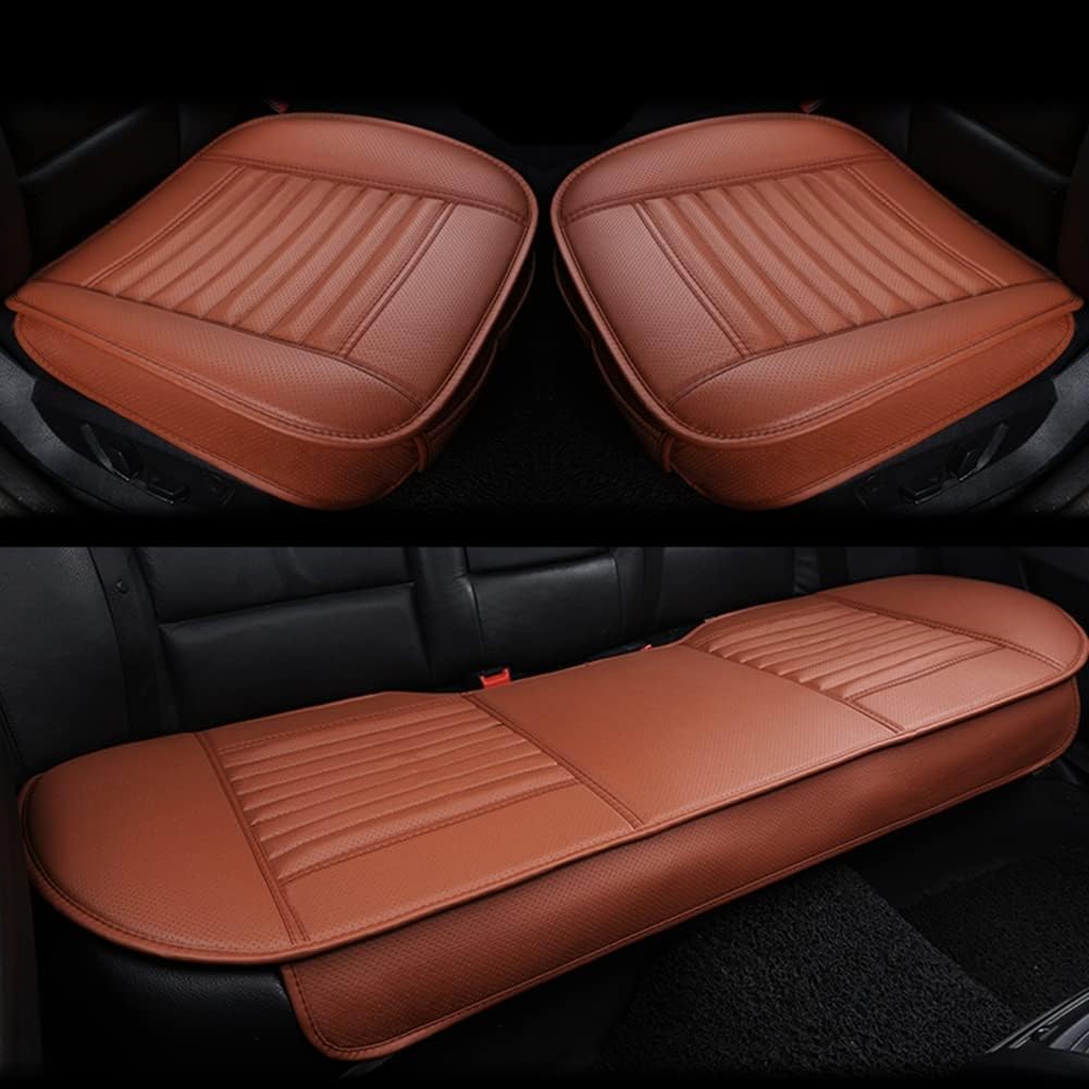 HCMAX Car Interior Seat Cushion Cover Edge Wrapping Pad Mat for Auto Car Supplies PU Leather [Without Backrest] Brown 3 Pack