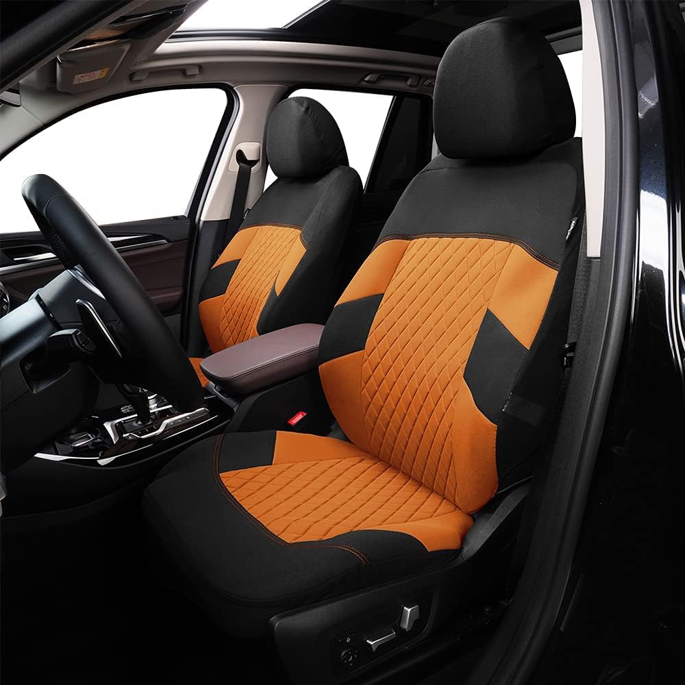 TOYOUN Car Seat Covers Full Set Universal Seat Covers for 5 Car Seater Front Bucket Seat Covers and 50-50 or 60-40 Rear Split Bench Back Seat Covers Fit Most Cars SUVs Trucks Orange