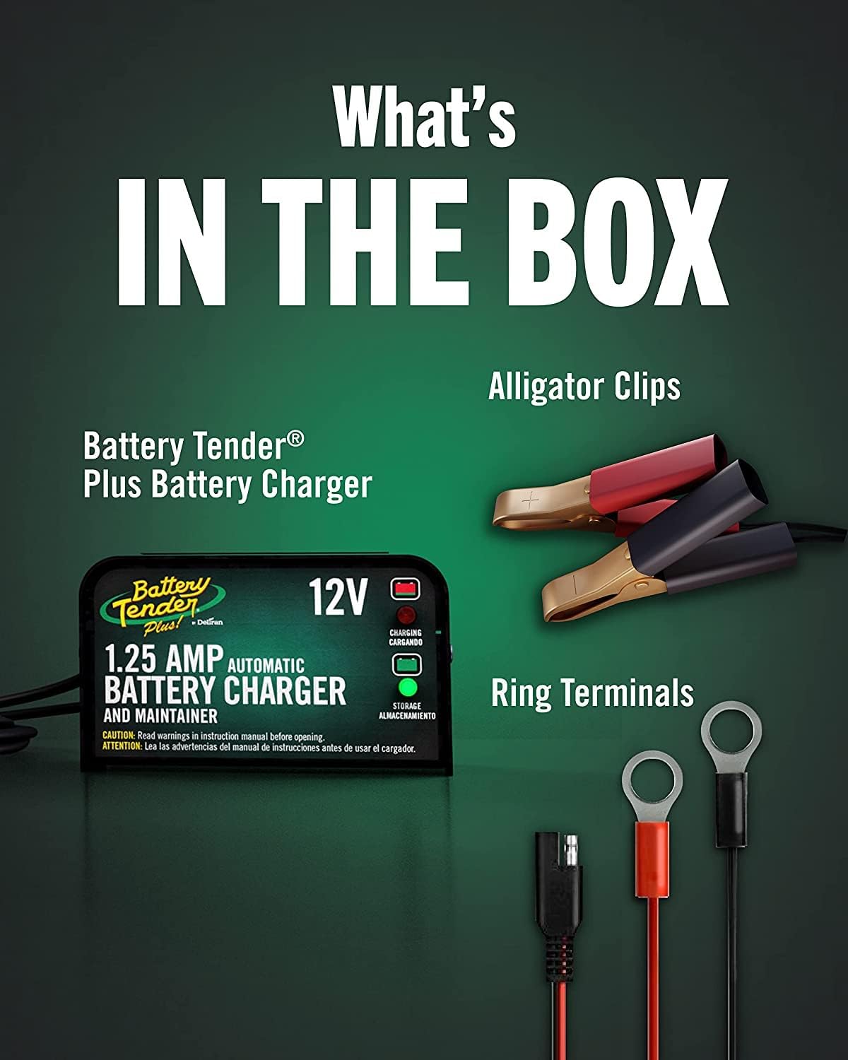 Battery Tender Plus 12V Battery Charger and Maintainer: 1.25 AMP Powersport Battery Charger and Maintainer for Motorcycles, ATVs, UTVs - Smart 12 Volt Automatic Float Charger - 021-0128-CA