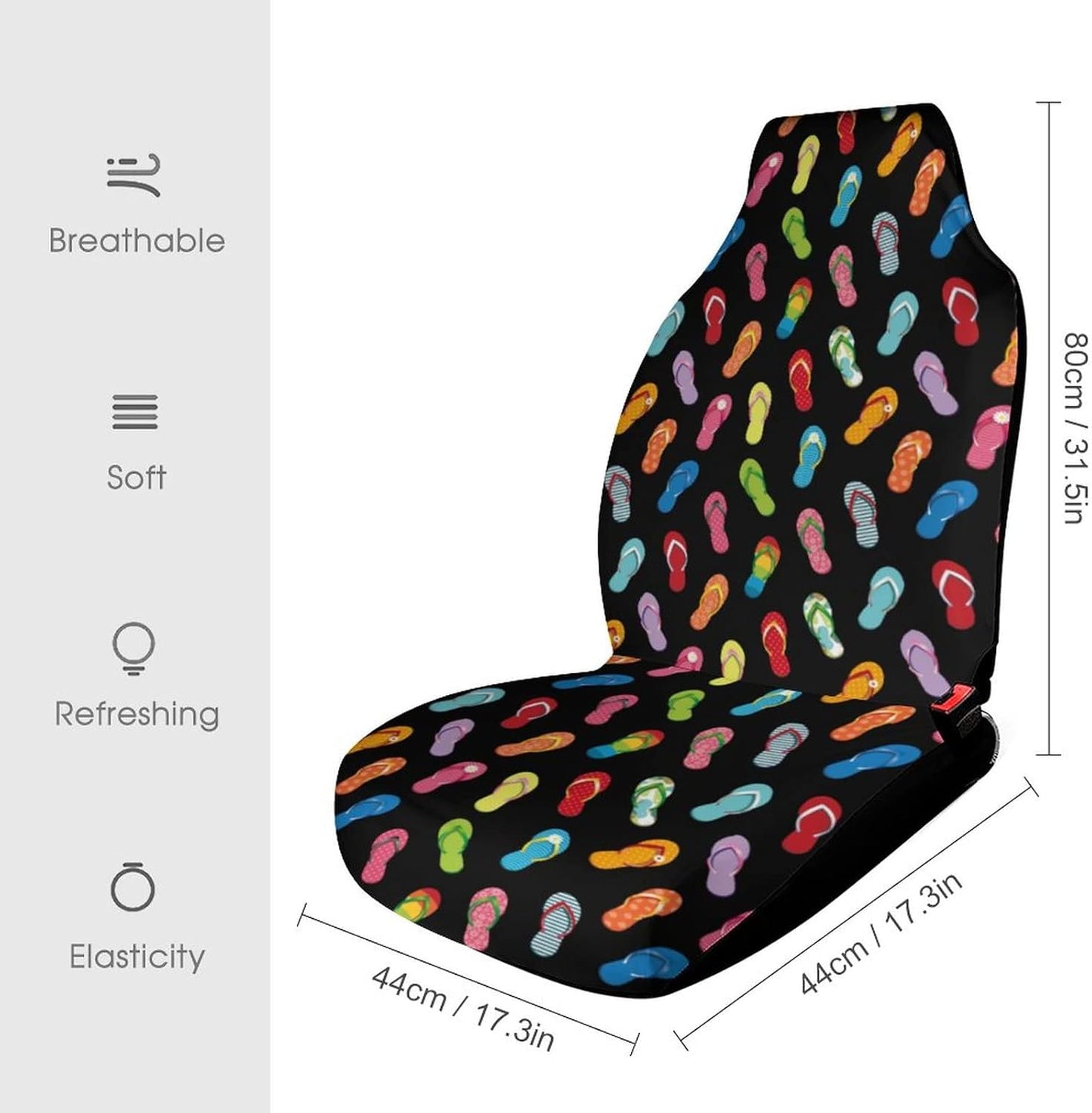 Colorful Flip Flops Car Seat Cover Front Seats Cover Elastic Automotive Seat Protective Case Fit Cars, SUVs, Trucks