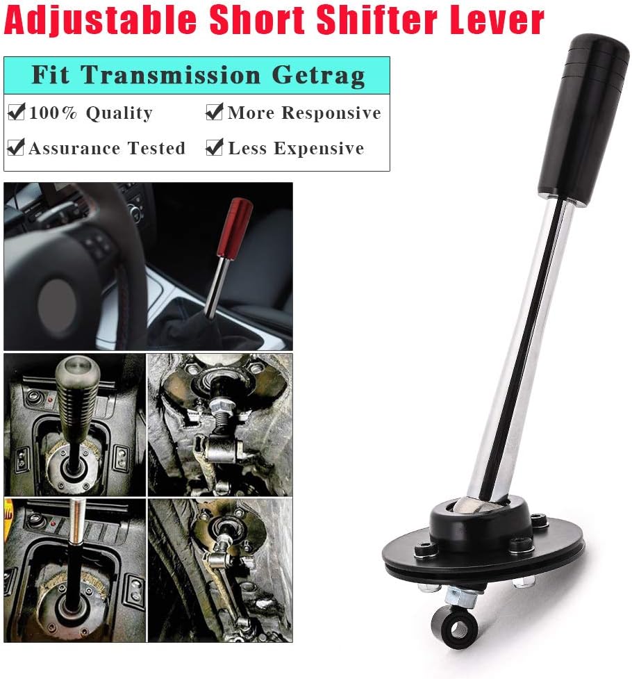 RJSPHH Drift Tuning Adjustable Short Shifter Lever Knob fits for BMW 85-10 E30 E36 E39 Z3 E46 E34 Gear Transmission Getrag or ZF Racing & Daily (Black) 178mm Handle