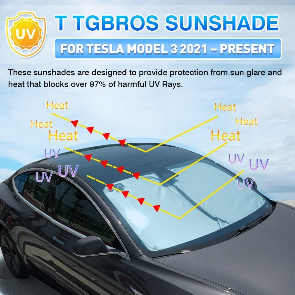 T TGBROS Sunshades for 2021-2024 2025 Tesla Model 3 Windshield Rear Sunroof Triangular Window Privacy Car Sun Shades Blocks UV Rays Keeps Your Vehicle Cool 7PCS(Not Fit for 2017-2020)