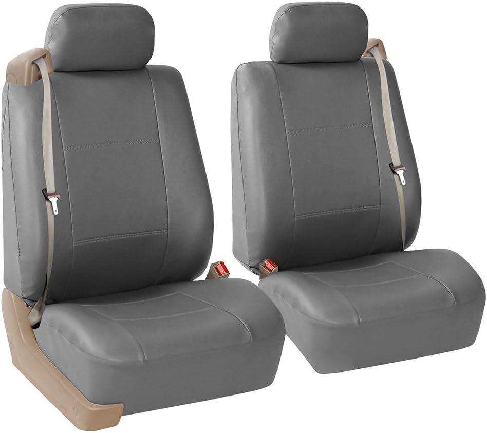 FH Group PU309BLACK102 Black Front PU Leather Seat Cover, Set of 2 (Set Built in Seat Belt Compatible Airbag Ready)