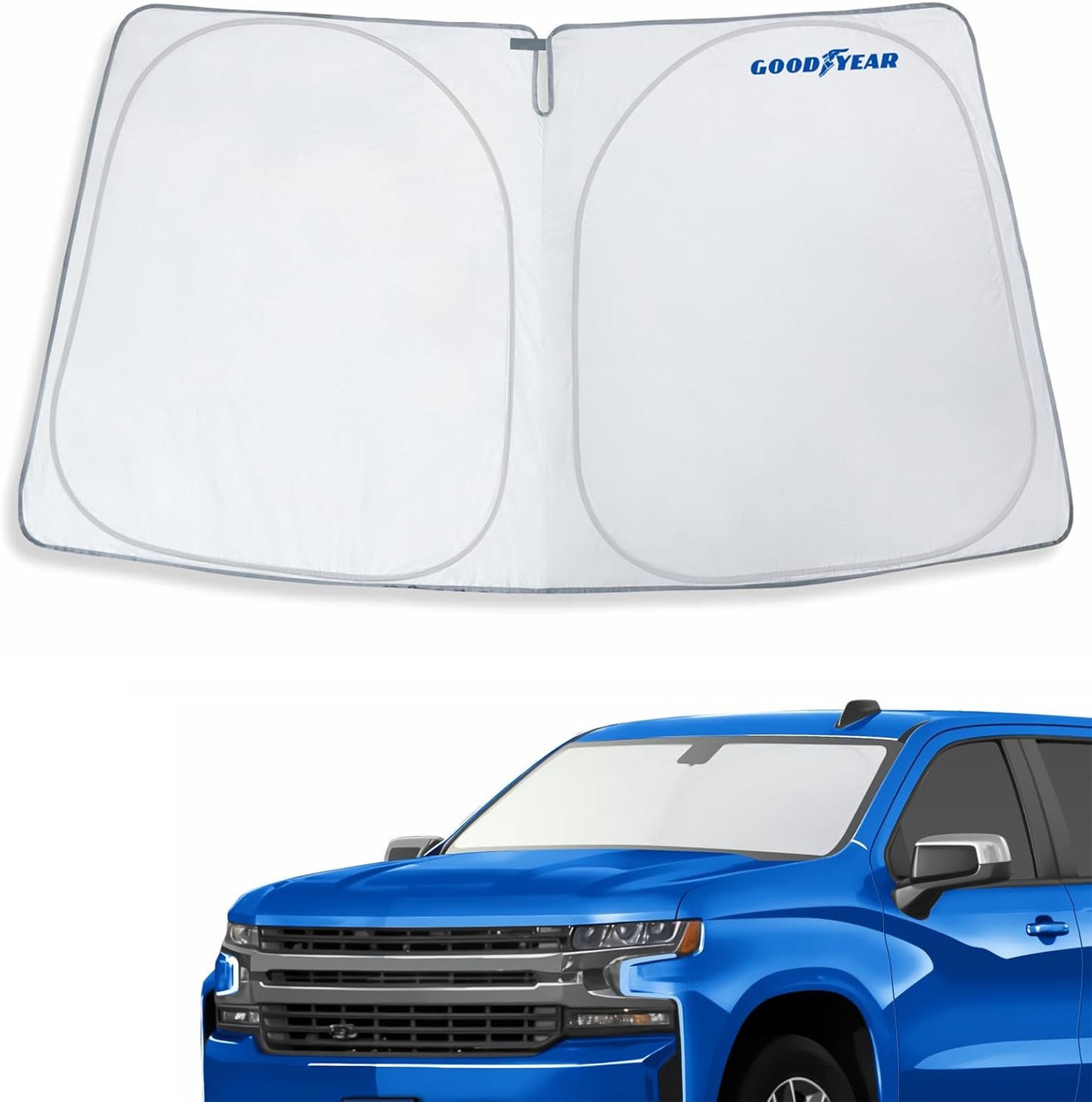 Goodyear Foldable Windshield Sunshade for Chevrolet (Chevy) Tahoe 2021-2025, SUV car Accessories, Sunshade Cover, Sun Shade Car Windshield, Window Sun Blocker - GY008221
