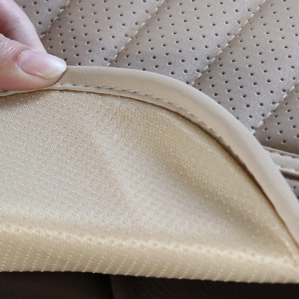 JINGJINGOLD Car Rear Seat Cushion PU Leather Beige Auto Back Seat Cover Breathable Back Cover for Vehicle Supplies Long Pad Mat Car Interior Accessories