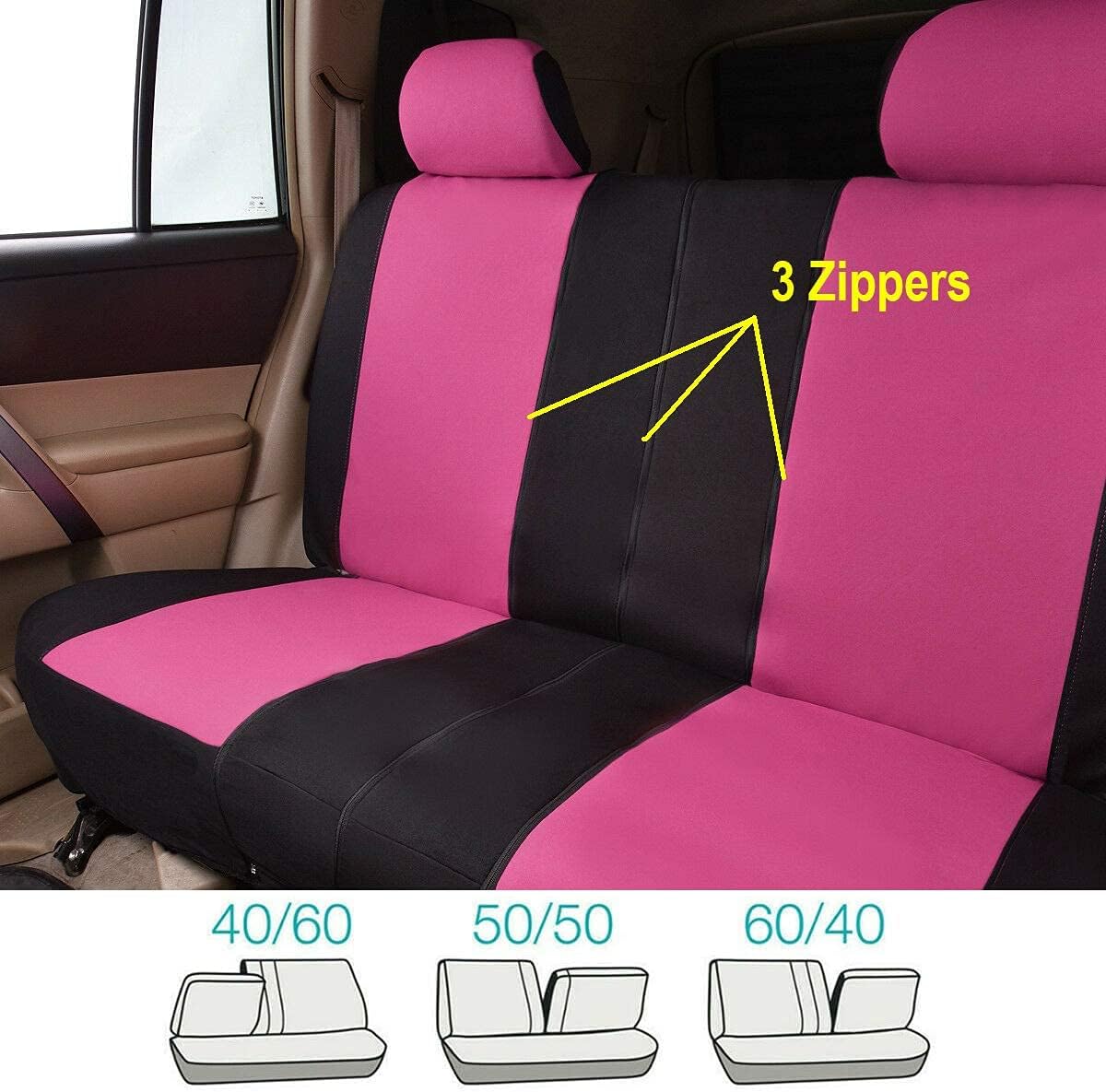 Flying Banner Car Seat Covers Full Set Front Seats and Rear Bench Polyester Cover Pink with Black