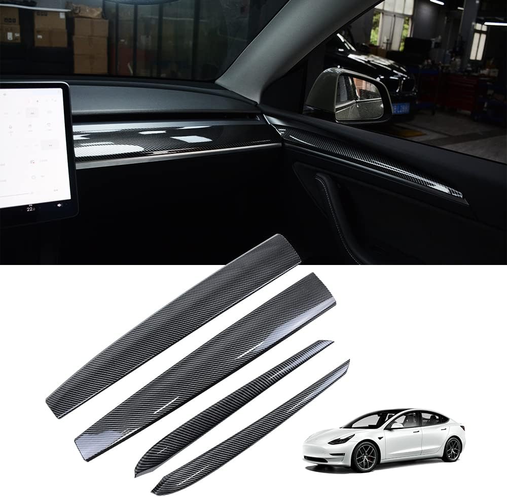 KKTR-CAR Dashboard Cover Wrap and Front Door Inner Armrest Panel Cover Trim Compatible with Tesla Model 3 2021-2023 Model y 2020-2025,NOT for Performance (Matte Carbon Fiber Pattern, 4pcs)