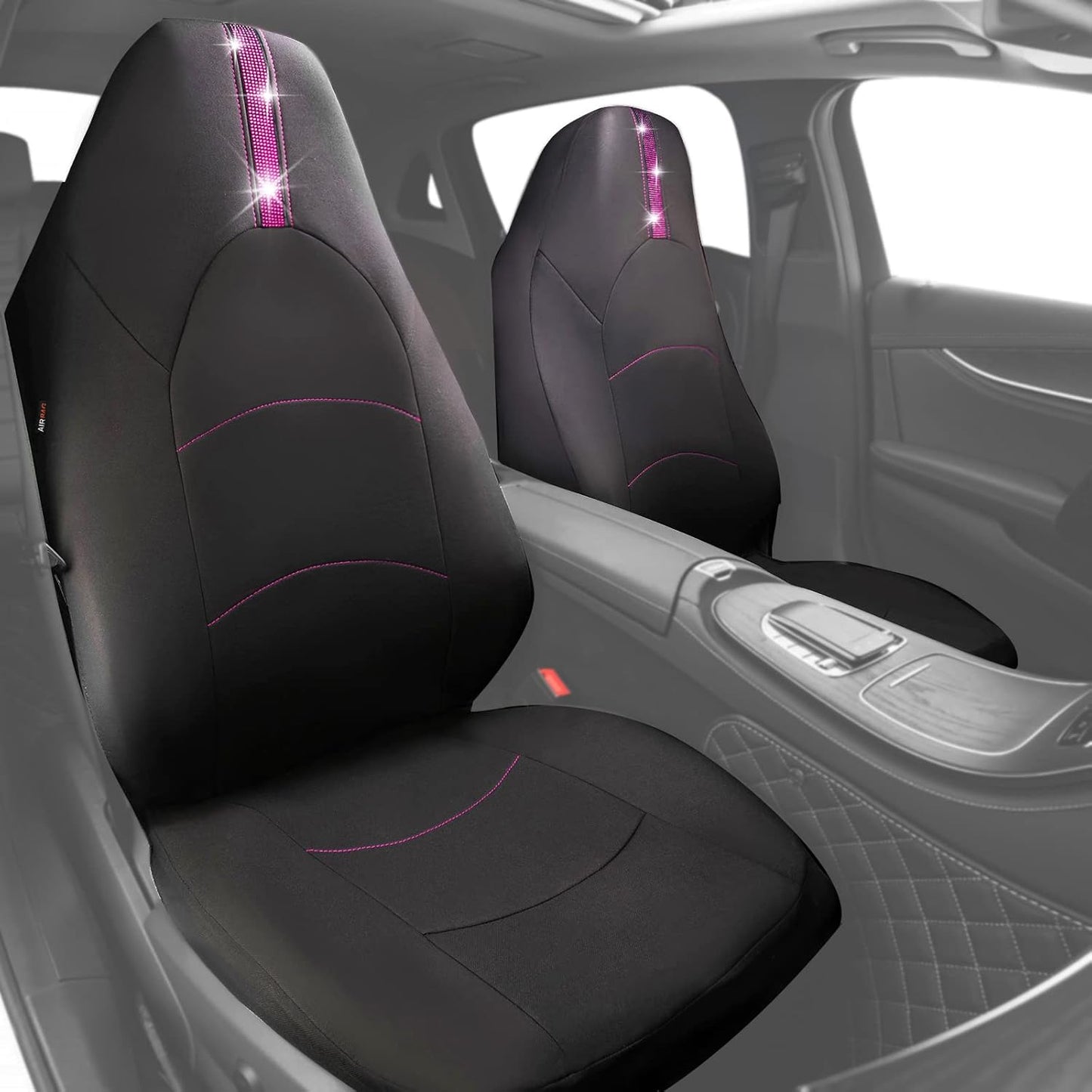 CAR Pass Universal Fit Cloth with Glorious Rhinestones Car Seat Covers Rear Split Bench Airbag Compatible Fit for Car, SUV, Sedan (Red, 9 Pieces)