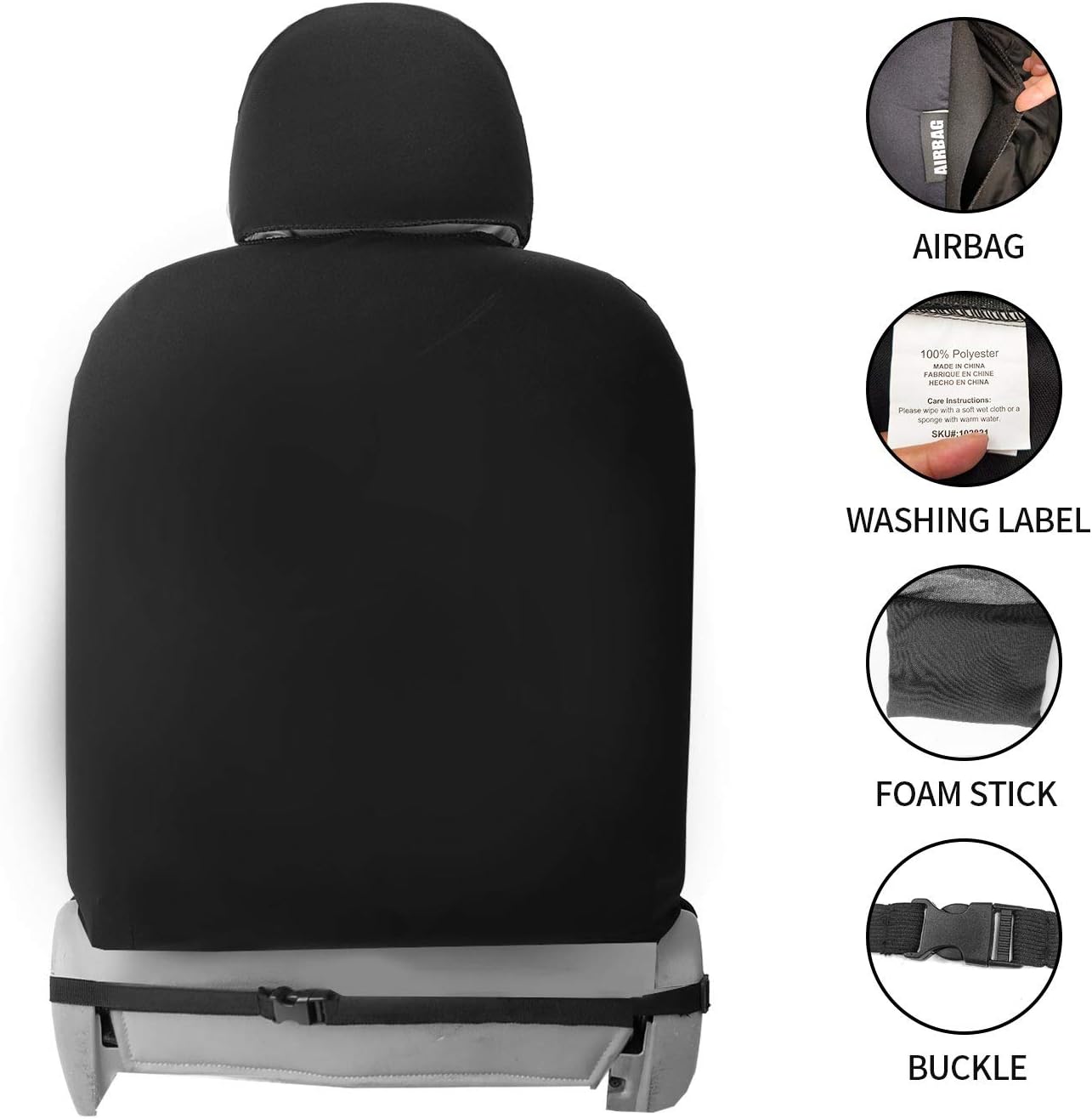 Car Front Seat Covers, 2 Pcs Universal Fit Seat Covers for Sedan, Truck, SUV 1 Pair of Cloth Bucket Seat Covers, Black Gray