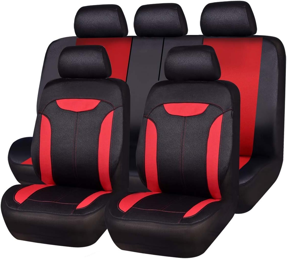 CAR PASS 3D Air Mesh in Cloth Leather Grain Breathable Seat Covers Full Set, 3zipper Rear Bench Armrest Airbag Sports, Universal Fit 95% Car,SUV,Truck,Sedan,Van, Beige (zt-0070-BE1FP-FPLB5WD22W)