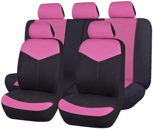 Flying Banner Car Seat Covers Full Set Front Seats and Rear Bench Polyester Cover Pink with Black