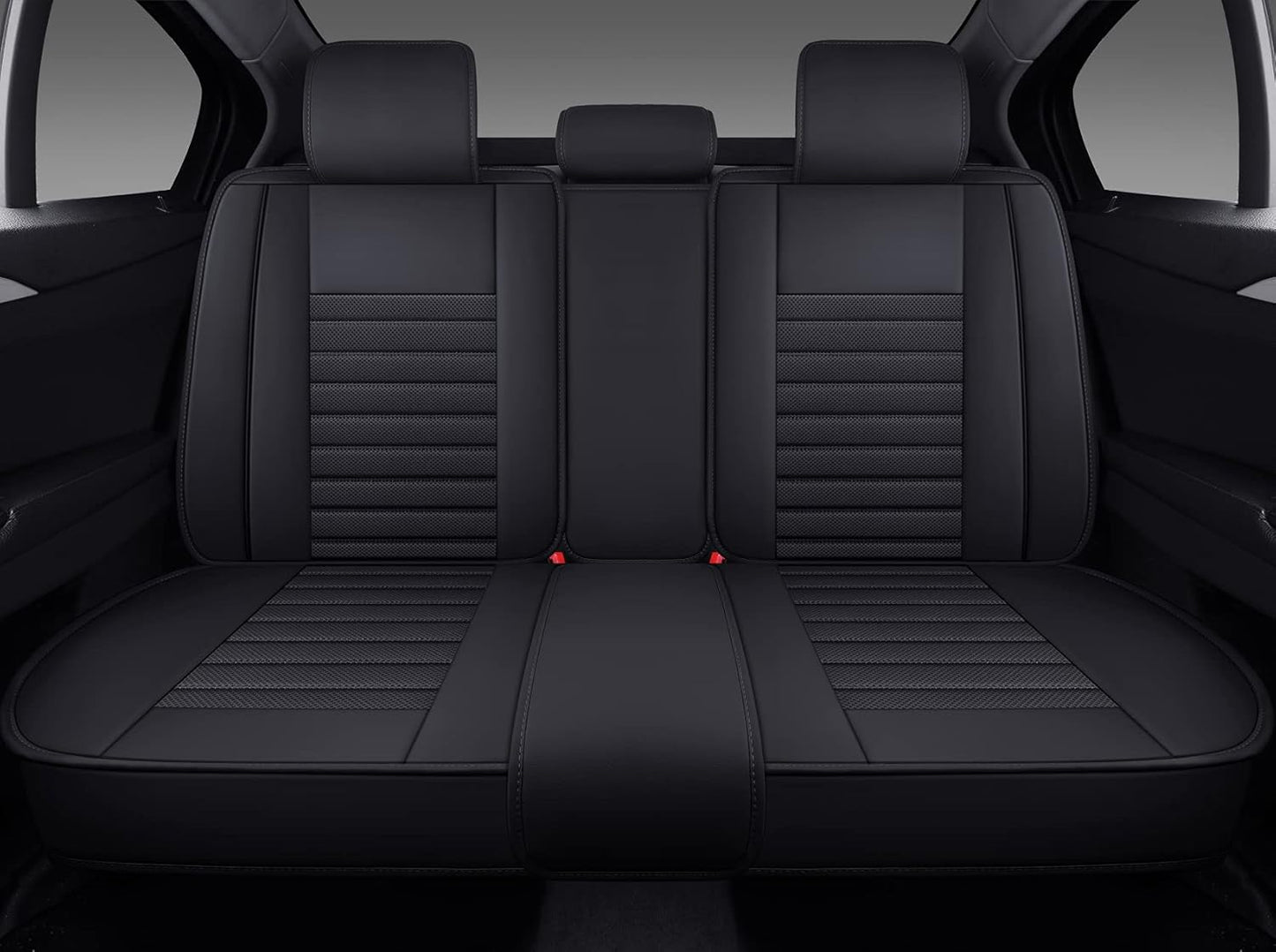 OMOKA AUTO Rear Car Seat Covers with Waterproof Leather,Vehicle Cushion Cover for Cars SUV Sedan Pick-up Truck Universal Fit Set for Most Cars (Black, Rear Seat)