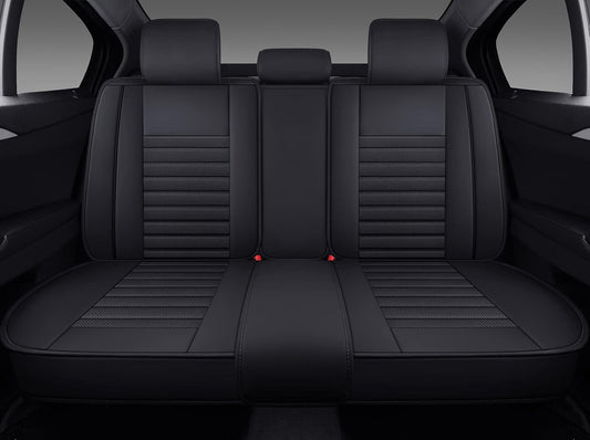OMOKA AUTO Rear Car Seat Covers with Waterproof Leather,Vehicle Cushion Cover for Cars SUV Sedan Pick-up Truck Universal Fit Set for Most Cars (Black, Rear Seat)