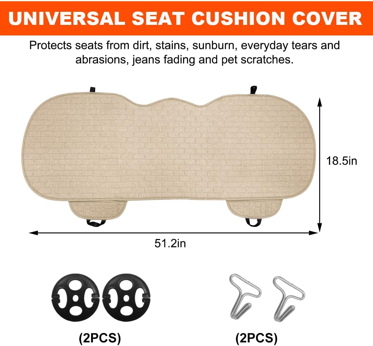 KVAEY Linen Back Car Seat Cover, Anti-Slip Long Bottom Rear Seat Cover Protector with Storage Pockets, Breathable Linen Rear Bench Seat Protector Cushion Pad for Most Vehicles (Beige)