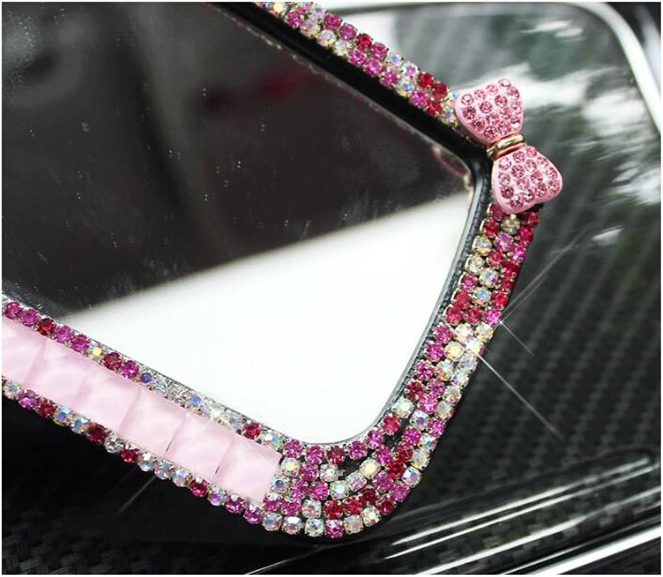 LuckySHD Car Rear View Mirror with Crystal Diamond Butterfly - Pink