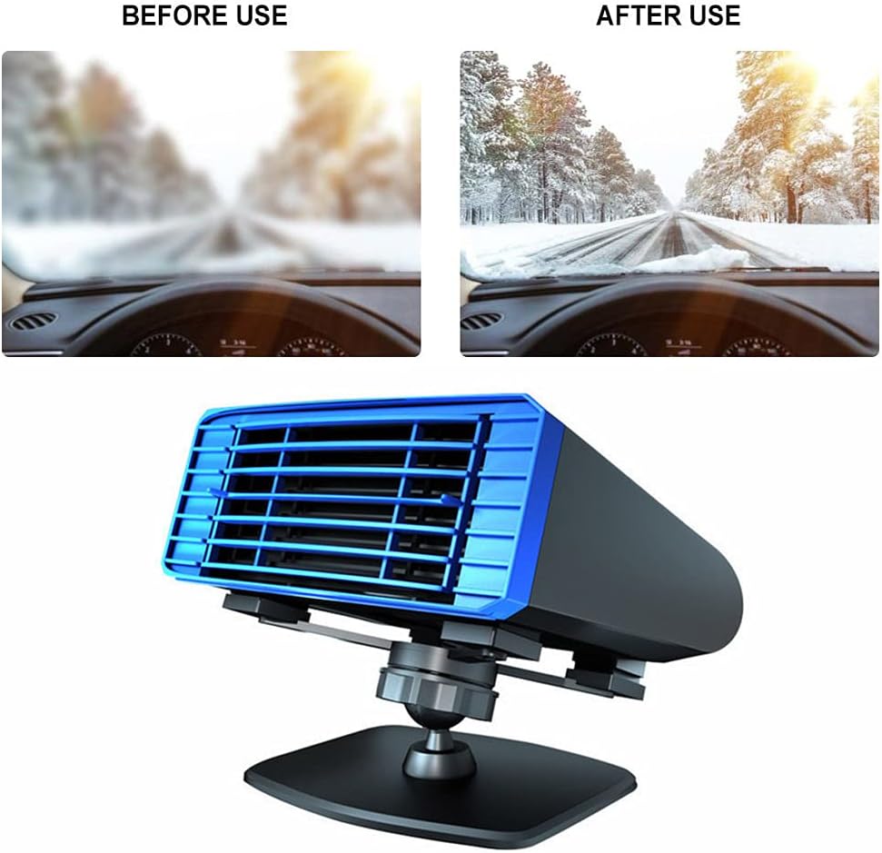 Riloer Portable Car Heater Windshield Demister Window Defroster, 360° Rotatable Fast Heating Cooling Fan Automobile Windshield Defogger for Summer & Winter (12V 120W)