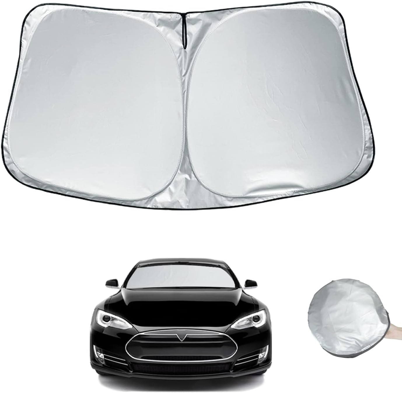 BoxCheer Windshield Sunshade for Tesla Model S Foldable Double Layer Sun Shade Front Window UV & Heat Protection Visor