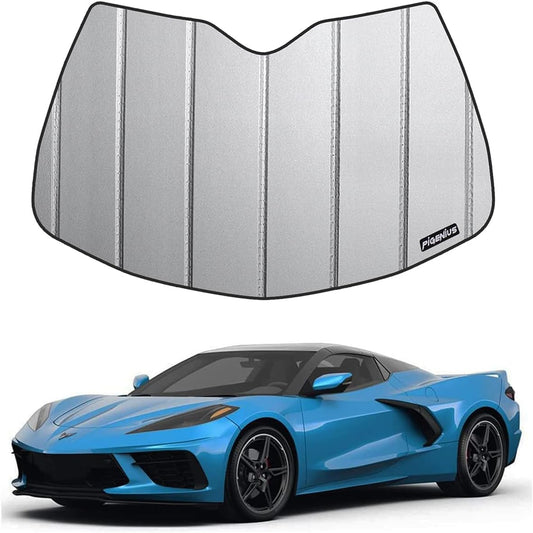 Pigenius Car Windshield Sun Shade fits 2020-2024 Chevrolet Corvette C8,Deluxe Front Windshield Sunshade,6 Layers Sun Shield,Accordion Fold