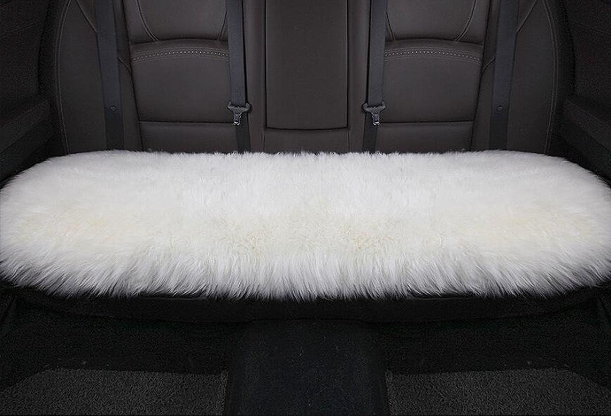 Sisha-A Winter Warmth: Universal Sheepskin Seat Cushion Cover - Natural Wool, for Cars, Trucks, SUVs & Vans - Cozy & Stylish Driving Companion Rear Beige Yellow