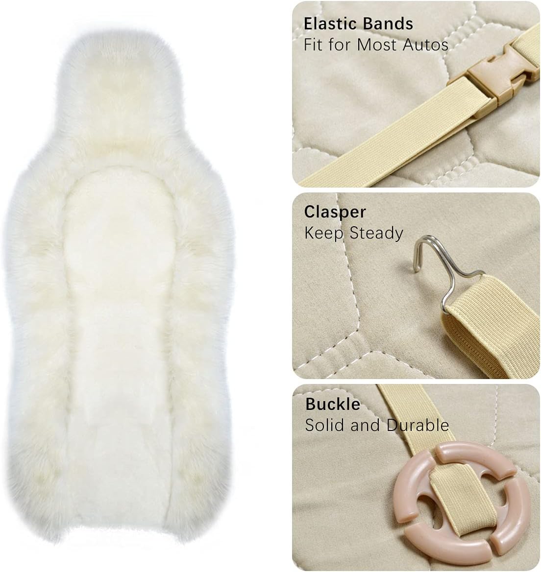 Gracefur Sheepskin Car Seat Cover Genuine Wool Seat Cover Fluffy Fur Front Seat Covers Fits Cars, Trucks, SUV, or Van (White)