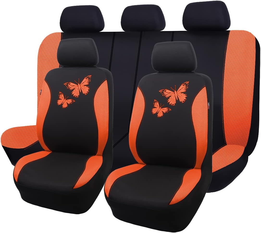 Flying Banner Butterfly car seat Covers ful Set Fashion Universal Lady Woman Female Rear Bench Split Colorized (Full Set, Purple)