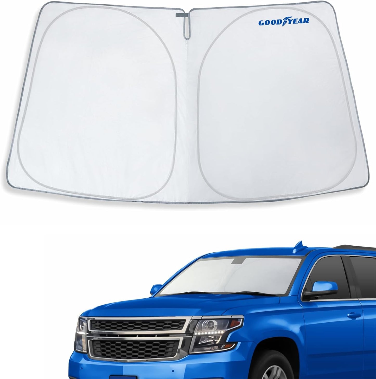 Goodyear Foldable Windshield Sunshade for Chevrolet (Chevy) Tahoe 2021-2025, SUV car Accessories, Sunshade Cover, Sun Shade Car Windshield, Window Sun Blocker - GY008221