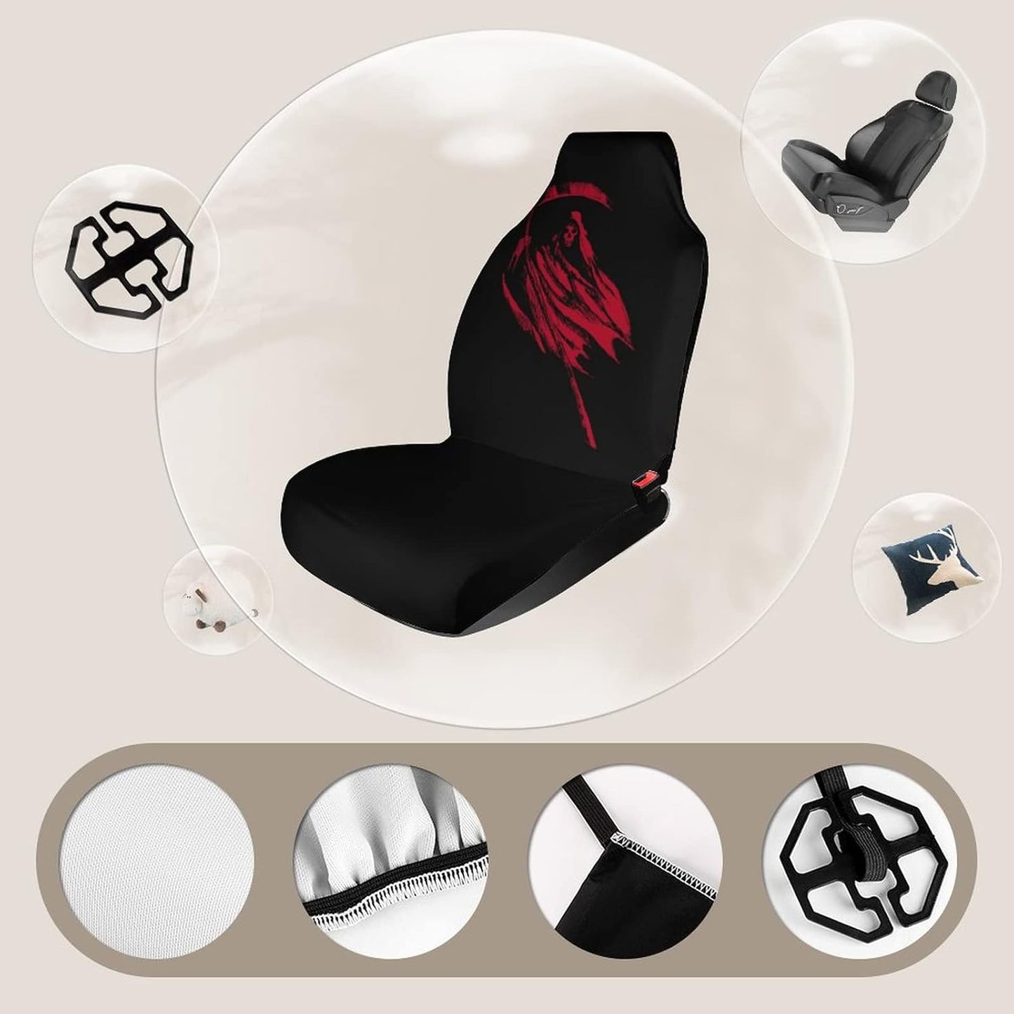 Red Grim Reaper Car Seat Cover Front Seats Cover Elastic Automotive Seat Protective Case Fit Cars, SUVs, Trucks