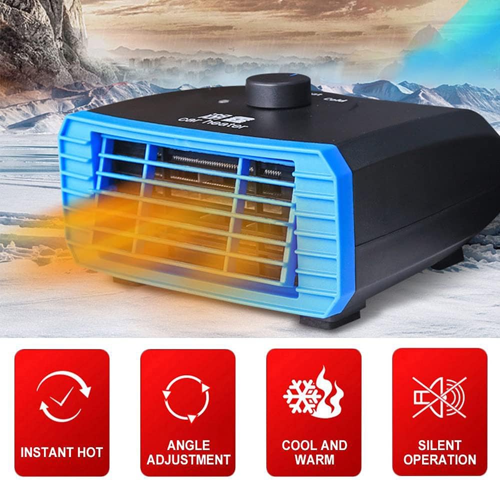 Riloer Portable Car Heater Windshield Demister Window Defroster, 360° Rotatable Fast Heating Cooling Fan Automobile Windshield Defogger for Summer & Winter (12V 120W)