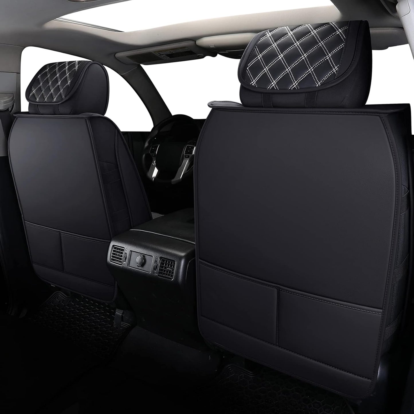 YIERTAI Seat Covers Compatible with 2008-2022 2023 2024 2025 Toyota Tundra Crewmax Double Extended Cab Regular Cab Pickup Waterproof Leather(2 PCS Front/Black-White)