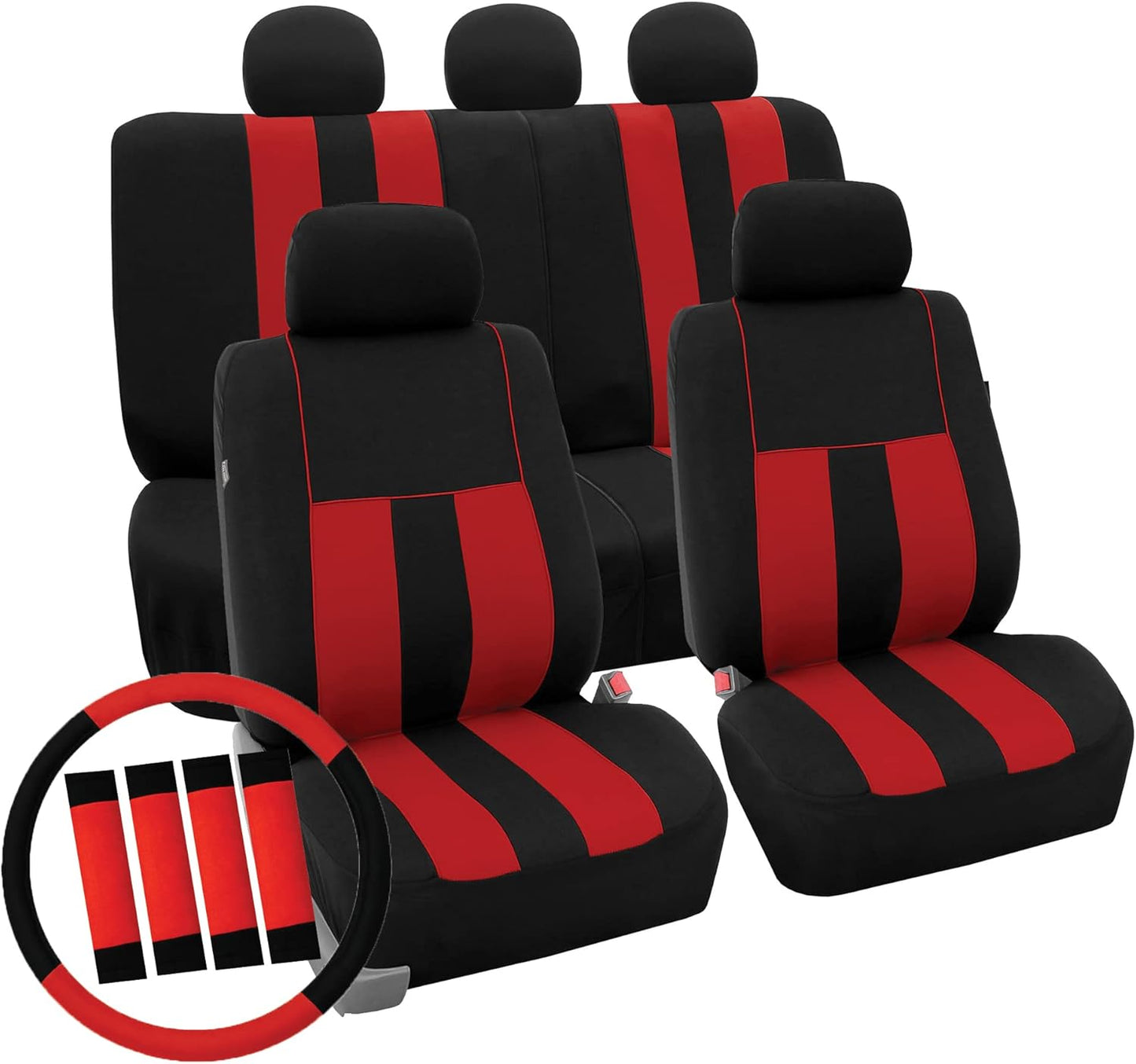FH Group Car Seat Covers Striking Striped Full Set Gray Automotive Seat Covers, Airbag and Split Rear Car Seat Cover Universal Fit Interior Accessories for Cars Trucks and SUV Car Accessories