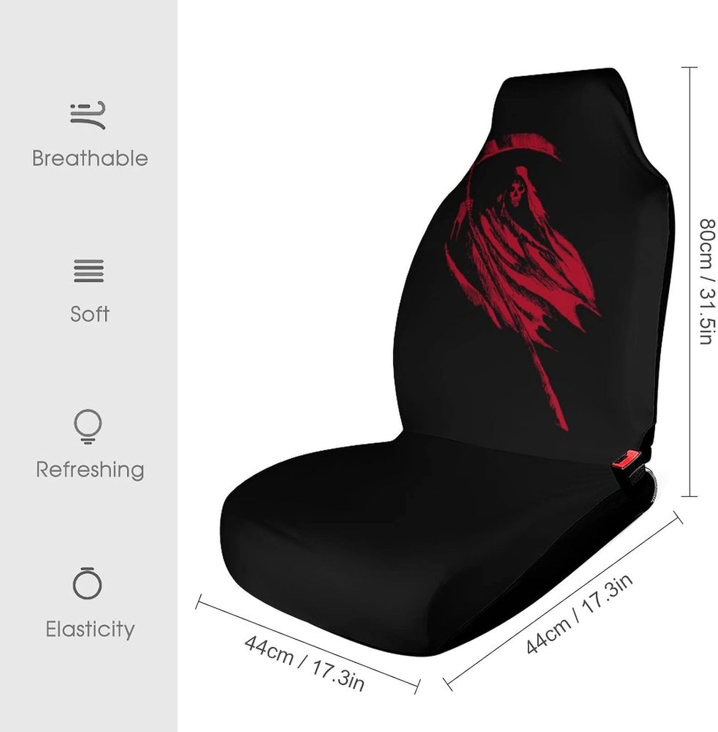 Red Grim Reaper Car Seat Cover Front Seats Cover Elastic Automotive Seat Protective Case Fit Cars, SUVs, Trucks