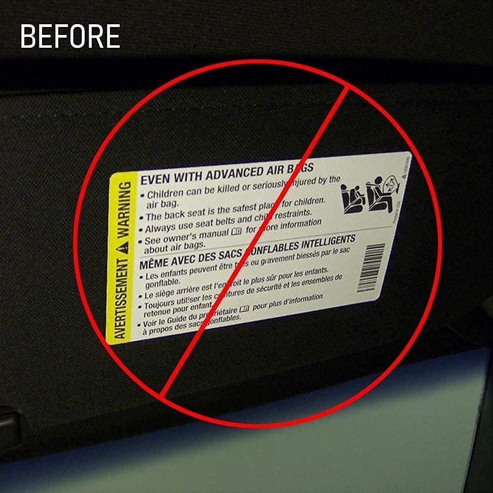 Universal Sunvisor Warning Label Covers - Jet Black - Peel & Stick Sun Visor Cover Up for All Cars, Trucks, SUV, Van, Sports Car