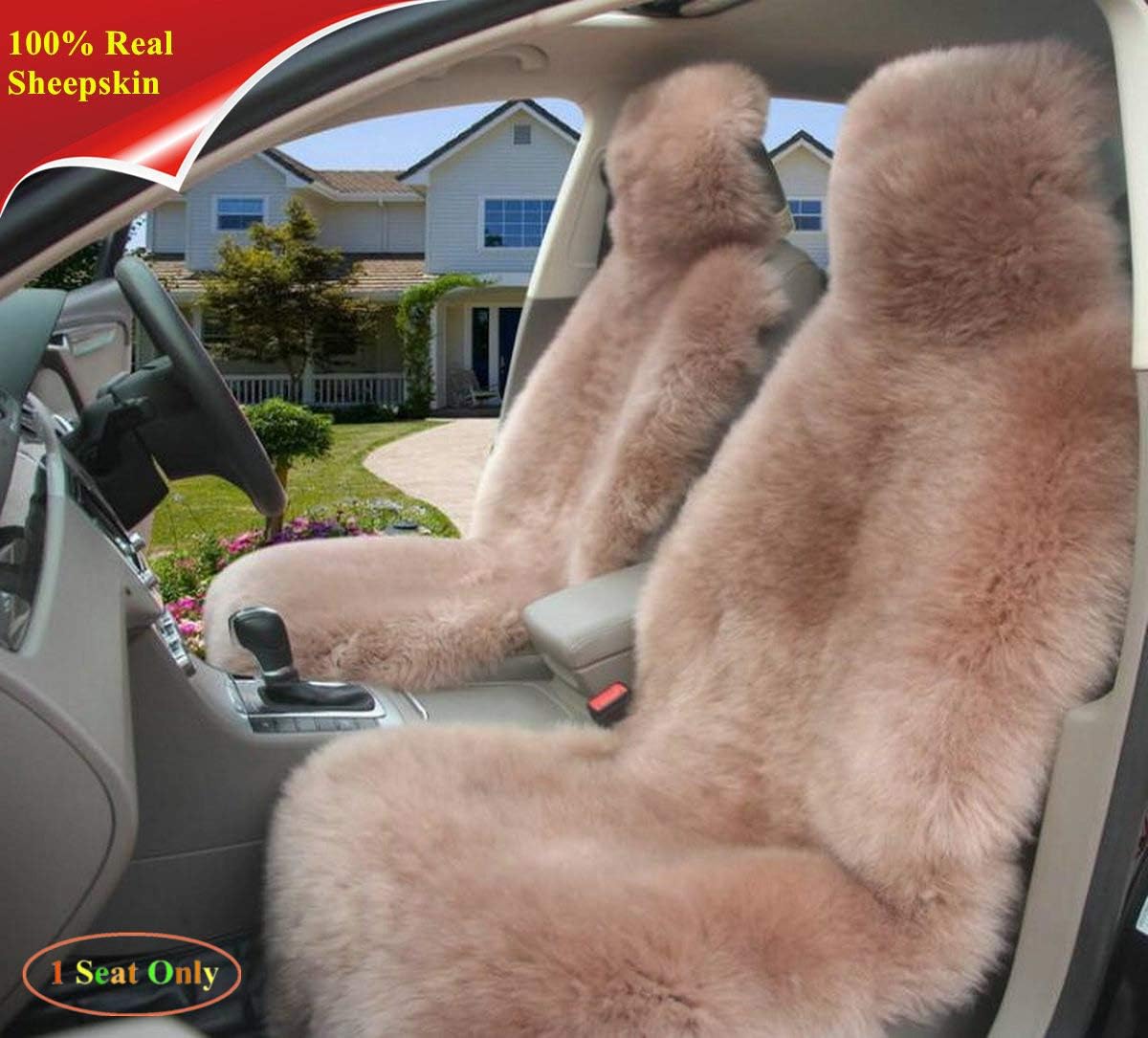 Sisha-A Winter Warm Authentic Australia Sheepskin Car Seat Cover Luxury Long Wool Front Seat Cover Fits Most Car, Truck, SUV, or Van (Purple)