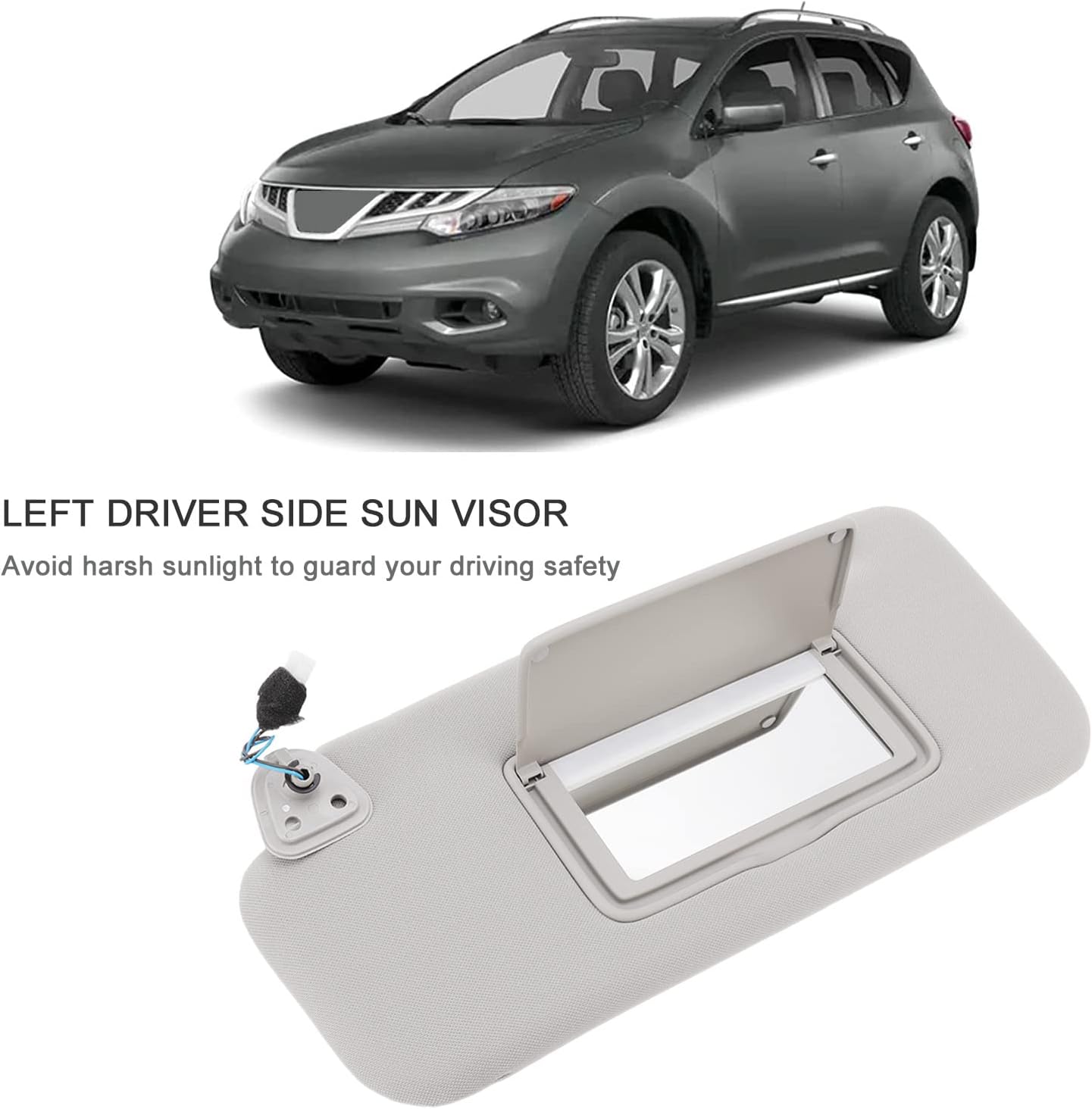 Aramox Sun Visor Gray Left Driver Side 6401‑1AA1B Sun Visor for Nissan Murano 2009-2014