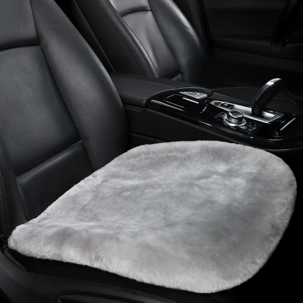 LLB Genuine Sheepskin Car Seat Cushion, Comfort Auto Seat Pad, Warm Real Wool Car Mat with Non-Slip Backing Universal Fit, 19.2 x 19.2 Inches (Pearl, 2 Front Seat Cushions & Bench Seat Cushion-3 Pcs)