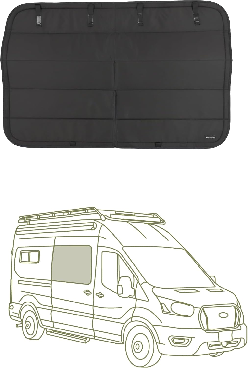 VanEssential Insulated Blackout Crew Window Cover Designed for Ford Transit Van Year 2015 to Current with NO Plastic Trim - Cool Gray