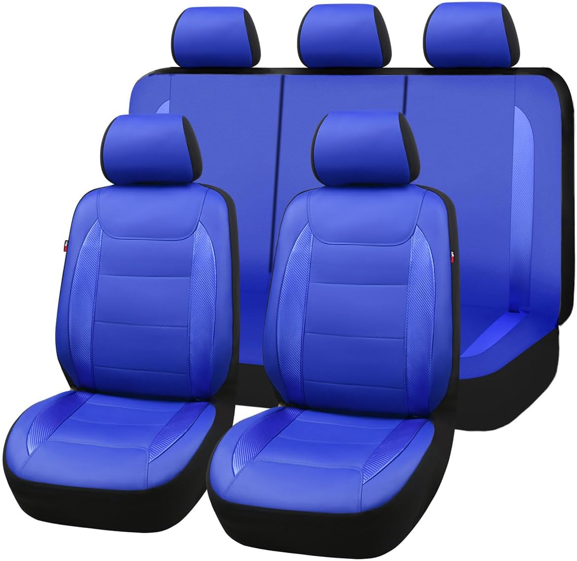 Flying Banner car seat Covers Protects Water Proof Faux Leather Carbon Fiber Front and Rear Bench (Black Black, Full Set - 9PCS)