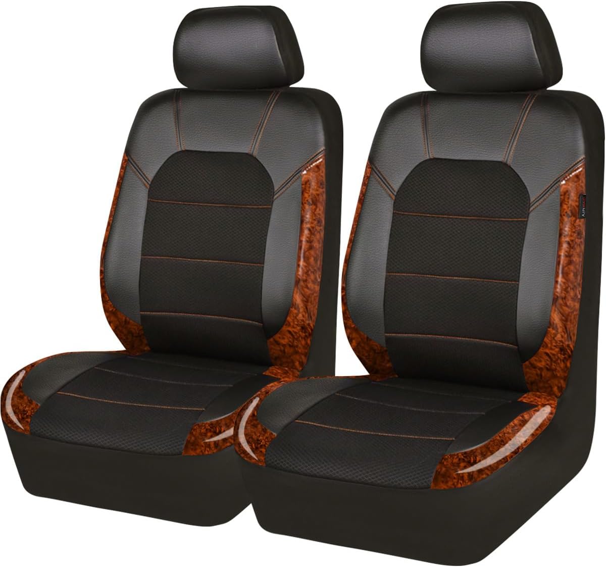 CAR PASS Leather Car Seat Covers Front Seats only, with Air Mesh Front Seat Covers Breathable, Cool Automotive Seat Covers 2 Pack, Universal Fit Most Cars,SUV,Truck,Van Airbag Compatible(Black Green)