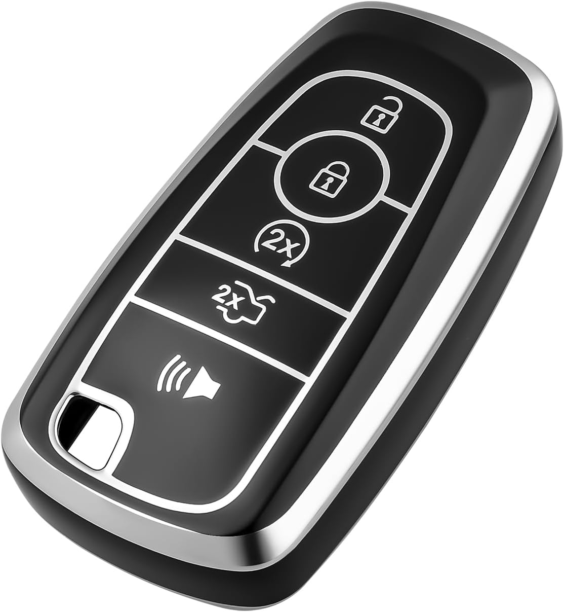 OFFCURVE Key Fob Cover with Keychain for Ford Fusion Explorer Escape F150 F250 F350 F450 F550 Edge Maverick Expedition Lincoln Aviator 5 Buttons Smart Key Holder, Black