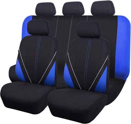 Flying Banner car seat Covers Fashion Sporty Full Set Pipping Front Rear Bench Protectors Rear Bench Split 40/60 50/50 60/40 Easy Installation (Blue Black)