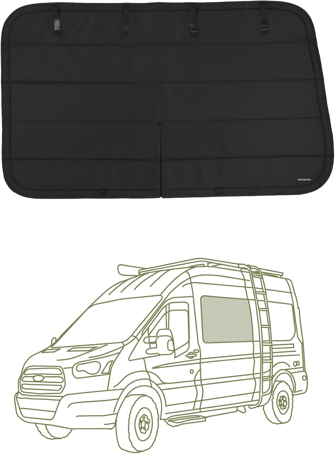 VanEssential Insulated Blackout Crew Window Cover Designed for Ford Transit Van Year 2015 to Current with NO Plastic Trim - Cool Gray