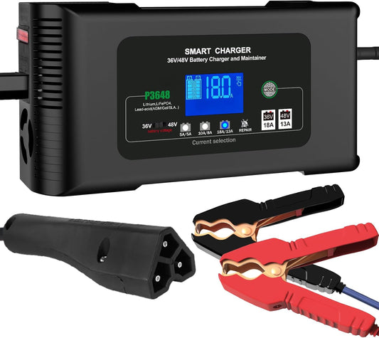 Golf Cart Battery Charger, 48V 13A and 36V 18A Trickle Battery Charger,48 Volt Golf Charger,for EZGO RXV&TXT Smart Charger,Lithium,LiFePO4,Lead-Acid AGM/Gel/SLA..Battery Charger,3-Pin (Delta-Q)