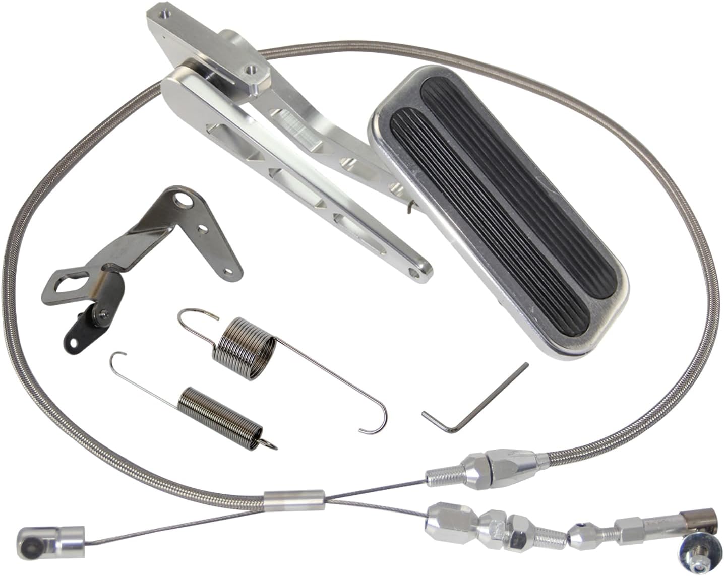 PKSABB Universal Aluminum Gas Pedal and 36" Stainless Steel Throttle Cable Bracket Spring Kit Hot Rod for Chevy Ford Silver