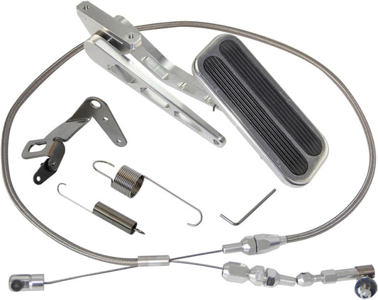 PKSABB Universal Aluminum Gas Pedal and 36" Stainless Steel Throttle Cable Bracket Spring Kit Hot Rod for Chevy Ford Silver