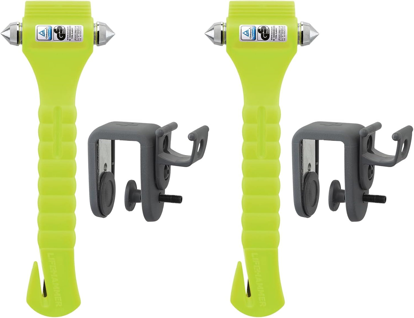 LifeHammer CR-224407 Safety Hammer Classic Auto Escape Tool, (Pack of 2) (Yellow Glow in The Dark)
