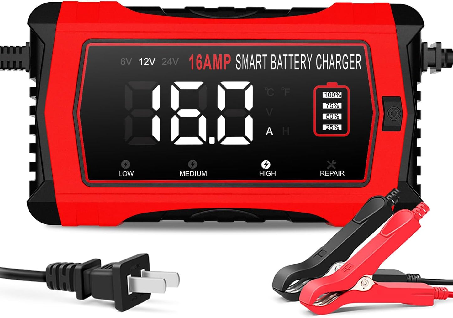 Battery Charger 0-20A 12V and 24V Lithium, LiFePO4, Lead Acid (AGM/Gel/SLA), Smart Car Battery Charger and Maintainer, Trickle Charger with Pulse Repair for Cars, Boats, Marine, Motorcycles